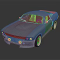 Blue Vintage Sports Car with Red Interior Sleek Body Design and Shiny Wheels