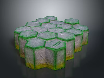 Green And White Hexagonal Blocks Forming Stacked Honeycomb Like Structure 3d model