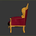 Luxurious Ornate Chair With Red Tufted Cushion And Yellow Carved Frame Design