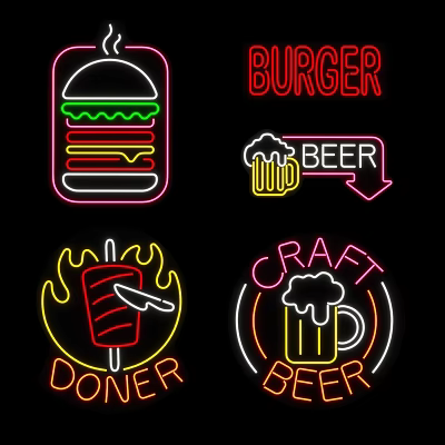 Vibrant Neon Decorative Lights Featuring Burger Beer Doner Craft Beer Themes 3d model