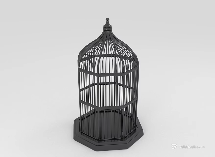 Black Metal Birdcage Decorative Ornament Set With Geometric Design For Home Decor 3d model 