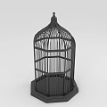 Black Metal Birdcage Decorative Ornament Set With Geometric Design For Home Decor