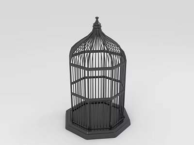 Black Metal Birdcage Decorative Ornament Set With Geometric Design For Home Decor 3d model