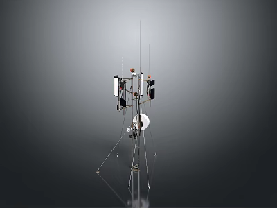 Scientific Instrument with Multiple Antennas Complex Metal Structure and Tripod Stand on Gray Background 3d model