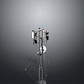 Scientific Instrument with Multiple Antennas Complex Metal Structure and Tripod Stand on Gray Background