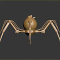 Golden Mechanical Spider With Multiple Legs Shiny Sphere Body And Reflective Surface
