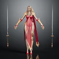Fantasy Warrior Character And Mythical Creature With Red Gold Armor And Twin Swords 3d model