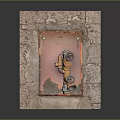 Stone Framed Enclosure With Yellow Fire Hydrant And Red Background Detail 3d model