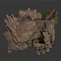 Rocky Cave Interior With Metal Door Plants Wooden Crates And Dirt Ground