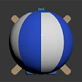 Essential Outdoor Living Supplies Including Wooden Folding Chair Blue Picnic Basket And Beach Ball