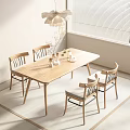Natural Wooden Dining Table And Chairs Set With Simple Decorations And Window Lighting