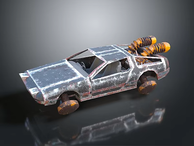 Futuristic Sci Fi Car Model With Metallic Body And Yellow Thrusters 3d model