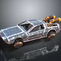 Futuristic Sci Fi Car Model With Metallic Body And Yellow Thrusters