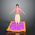 Male Character In Pink Vest Standing On Purple Flying Carpet With Yellow Edges