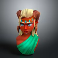 Red Skinned Woman With Blonde Hair Ram Horns Blue Gemstones And Green Shawl