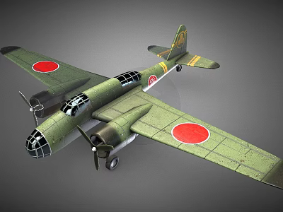 Vintage Green Military Aircraft With Twin Propellers And Red Circle Markings 3d model