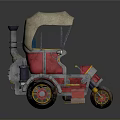 Vintage Steam Powered Vehicle With Canvas Top And Red Body Design