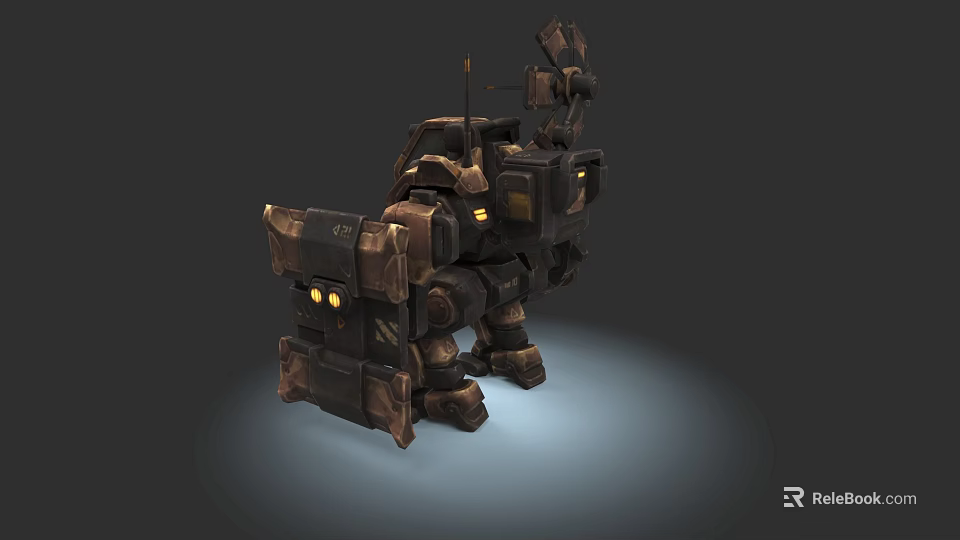 Game Movie Character With Mechanical Armor Structure Yellow Lights And Sturdy Legs 3d model 