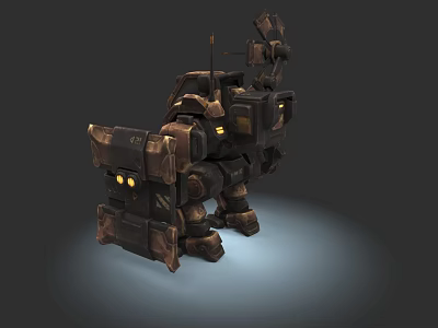 Game Movie Character With Mechanical Armor Structure Yellow Lights And Sturdy Legs 3d model