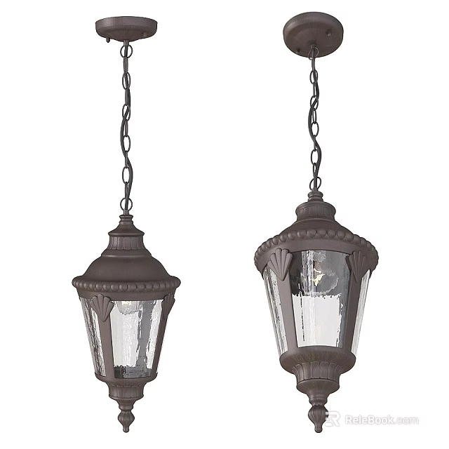 Two Classic Pendant Lights With Glass Shades And Decorative Metal Frames 3d model 
