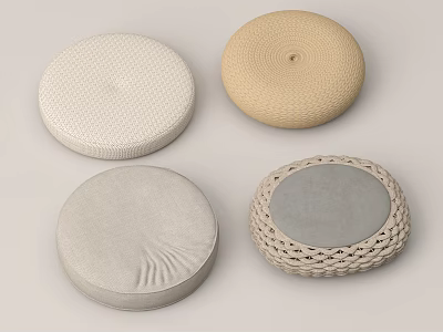 Four Round Decorative Cushions For Home With Woven Textured And Solid Designs 3d model