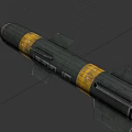 Gray Military Missile With Yellow Bands Rear Fins And Detailed Weapon Design Features