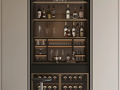 Elegant Modern Wine Cabinet With Multi tiered Bottle Racks And Glassware Storage Design 3d model