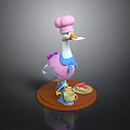 Cute Duck Wearing Pink Chef Hat And Apron With Kitchen Items On Wooden Base