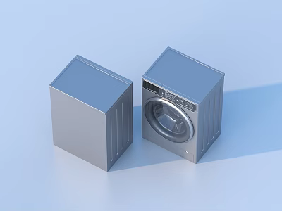 Modern Silver Washing Machine And Dryer For Household Use 3d model