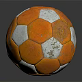 Worn Orange And White Soccer Ball As Sports Equipment On Black Background With Reflection