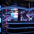 Futuristic Bar Interior With Neon Lights Dark Background And Geometric Lines