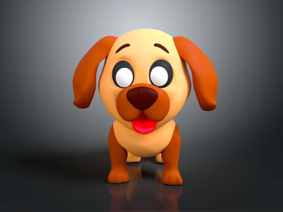 Cute Cartoon Dog Plush Toy With Big Eyes And Sticking Tongue In Yellow Brown 3d model