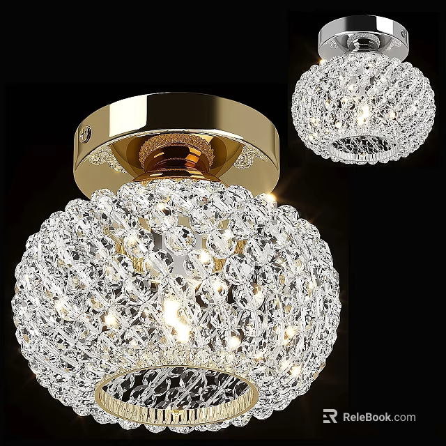 Sparkling Crystal Spherical Ceiling Light With Gold Base And Illuminated Design 3d model