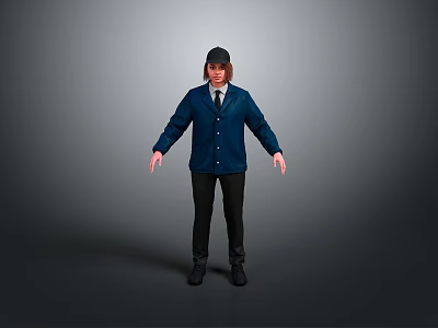 Man in Blue Coat White Shirt and Tie Standing with Arms Outstretched on Gray Background 3d model