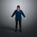 Man in Blue Coat White Shirt and Tie Standing with Arms Outstretched on Gray Background