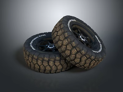 Off Road Tires With Deep Tread Pattern And Black Rims Design 3d model