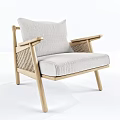 Modern Lounge Chairs With Wooden Frame Woven Rattan Back And Blue Beige Cushions