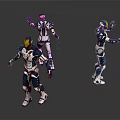 3D Rendered Blue And White Robots With Yellow Heads In Different Standing Waving Poses