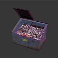 Blue Storage Box With Open Lid Worn Surface And Inside Items