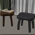 Two Wooden Stools in Brown and Black Colors for Indoor Home Use