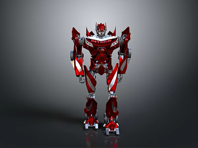 Red Mechanical Robot With Armor Joints Standing Pose And Metallic Finish 3d model