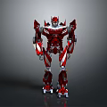Red Mechanical Robot With Armor Joints Standing Pose And Metallic Finish 3d model