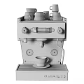 Professional Red Coffee Machine Kitchen Appliance With Stacked Striped Cups And White Cup