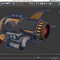 Steampunk Airplane With Yellow Black Body Red Light Tooth Structure Pipes And Shark Fin Tail