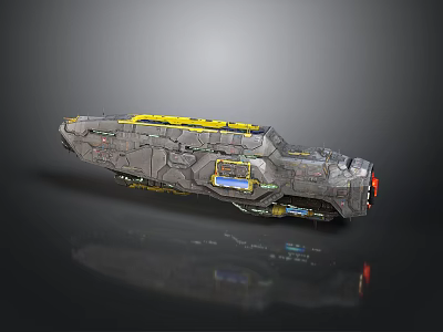 Futuristic Spacecraft Design For Cosmic Exploration With Metallic Hull Yellow Accents And Advanced Cockpit Windows 3d model