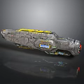 Futuristic Spacecraft Design For Cosmic Exploration With Metallic Hull Yellow Accents And Advanced Cockpit Windows