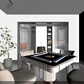 Modern Hotel Mahjong Room Interior Featuring Comfortable Seating Round Table Artwork And Potted Plant