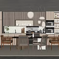 Modern Dining Living Room Interior With Pendant Lights Dining Table And Cabinets