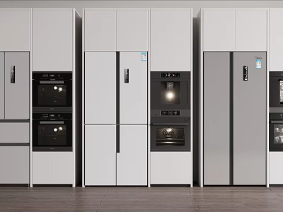 Modern Kitchen Refrigerators and Freezers With Built in Design And White Cabinets 3d model
