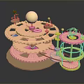 Steampunk Tiered Lighting Combinations With Rotating Brass Gears And Colorful Spheres